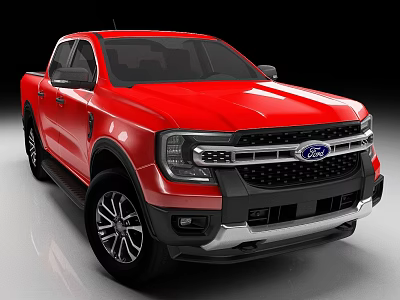 Red Ford Pickup Truck With Modern Front Design And Stylish Chrome Grille 3d model