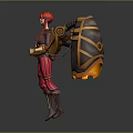 Steampunk Female Character with Red Hair Goggles and Mechanical Wings in Red and Yellow Outfit