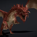 Red Dragon Game And Movie Character With Large Wings Open Mouth Fierce Posture