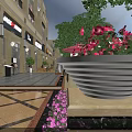 Tranquil Evening Scenery With Trees Flowers Paved Walkway And Soft Lighting