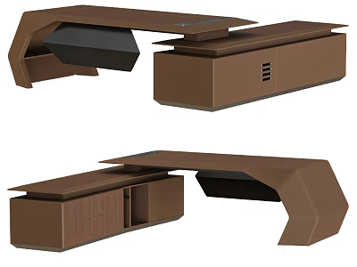 Modern Brown Modular Desk With Geometric Design And Storage Compartments 3d model