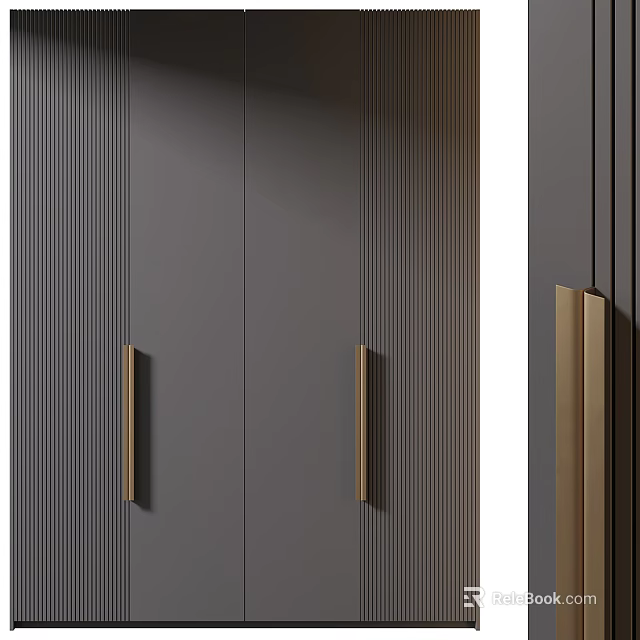 Modern Minimalist Wardrobe Design With Gray Panels And Gold Metal Handles 3d model 