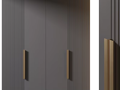 Modern Minimalist Wardrobe Design With Gray Panels And Gold Metal Handles 3d model