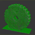 Ancient Mossy Stone Gear Artifact With Square Hole And Toothed Edges On Gravel Base