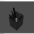 Stylish Black Square Wooden Texture Pen Holder With Various Colored Pens And Stationery