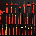Red Chinese Knot Ornament with Tassels and Gold Accents Traditional Design