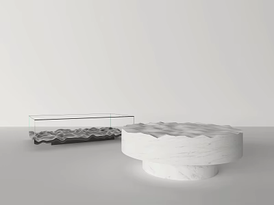 Modern Glass And White Marble Coffee Tables With Wave Base And Round Top Design 3d model