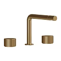 Modern Sleek Golden Faucet Design With Brushed Gold Knobs And Curved Spout