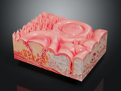 3D Anatomical Cross Section Model of Skin Organ with Hair Follicles 3d model