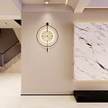 Modern Wall Mounted Minimalist Design Clock With Marble Texture Decorative Panel In Bright Clean Interior 3d model