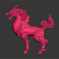 Pink Qilin Mythical Character 3D Model With Ornate Design And Vibrant Color