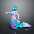 Mermaid Character With Green Hair Shell Bra And Gradient Purple Blue Tail Posing