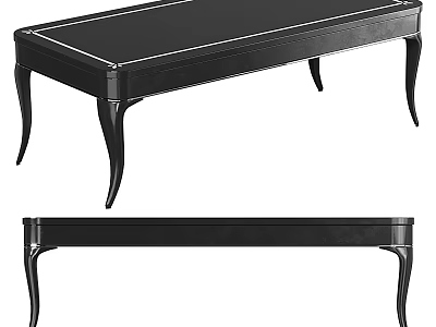 Elegant Black Desk With Curved Legs Smooth Surface And Decorative Edge Lines 3d model