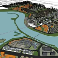 Urban Commercial Landscape With Riverside Buildings Green Spaces And Modern Architecture