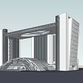 Modern Tall Office Building With Circular Connected Structure And Glass Facade