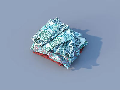 Folded Clothes With Blue And White Floral Pattern And Red Base Layer 3d model