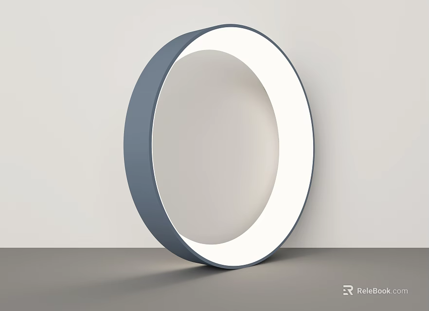 Modern Circular Table Lamp with White LED Light and Blue Frame on Gray Surface 3d model 