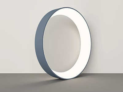 Modern Circular Table Lamp with White LED Light and Blue Frame on Gray Surface 3d model
