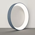 Modern Circular Table Lamp with White LED Light and Blue Frame on Gray Surface 3d model