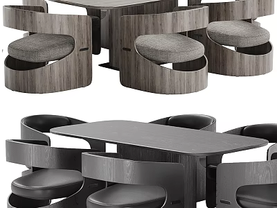 Modern Wooden Dining Table Set With Four Curved Upholstered Chairs Design 3d model