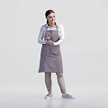 A Casual Woman Wearing Gray Apron Holding Notebook And Pen Standing Calmly