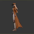 Sci Fi Female Robot Wearing Orange Hat Long Coat And Mechanical Body