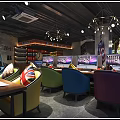 Modern Internet Cafe Interior Design With Gaming Computers Colorful Chairs Stylish Lighting And Wall Decor