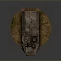Rusty Military Armored Tank With Turret Tracks On Grass And Dirt Ground