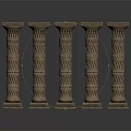 Elegant Classical Columns with Intricate Twisted Patterns and Solid Bases on Reflective Surface