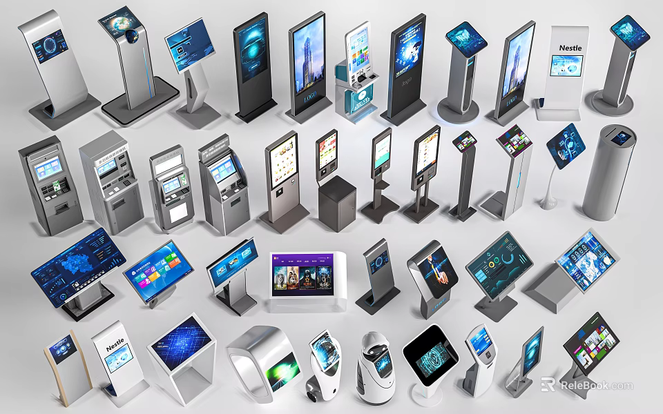 Innovative Smart Machines with Interactive Touchscreens Self Service Kiosks and Information Stations 3d model 