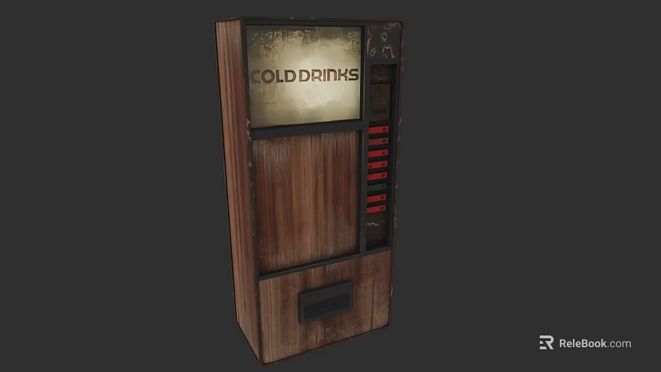 Commercial Cold Drinks Vending Machine With Classic Wooden Design And Dispensing Slots 3d model 