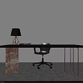 Black Office Desk With Marble Legs Copper Frame And Black Desk Lamp 3d model
