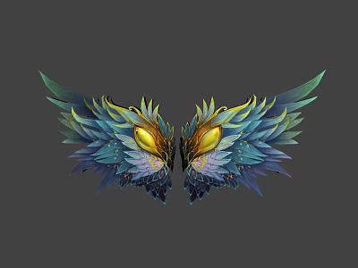 Colorful Mythical Wings With Yellow Eyes And Intricate Feather Details 3d model