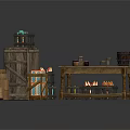 Rustic Medieval Building Interior With Wooden Crates Barrels Decorative Cabinet And Flame Tables
