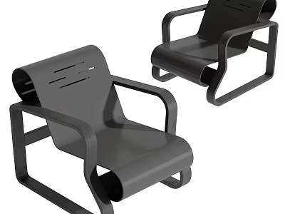 Modern Black Leisure Chair With Metal Frame And Curved Armrests Design 3d model