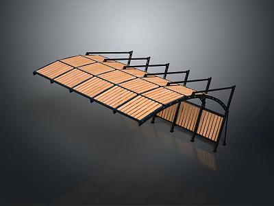 Outdoor Canopy With Wooden Slats And Black Metal Frame For Home Use 3d model