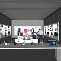 Modern Electronics Store With Wall Display Shelves Center Tables And Customers Browsing