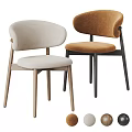 Modern Dining Chairs With Beige Brown Upholstered Seats Curved Backrest And Wooden Metal Legs