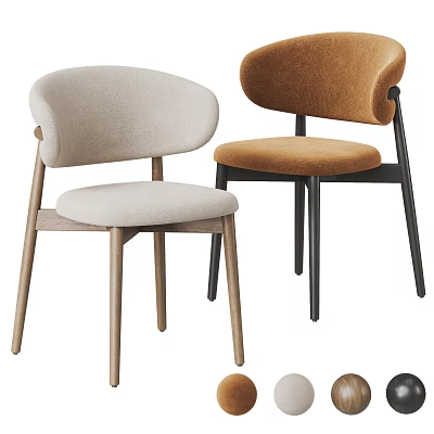 Modern Dining Chairs With Beige Brown Upholstered Seats Curved Backrest And Wooden Metal Legs 3d model
