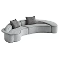 Modern Curved Cream Fabric Sofa With Decorative Pillows And Comfortable Design
