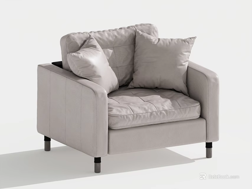 Modern Light Gray Single Sofa With Soft Fabric Cushion Armrest And Pillows 3d model