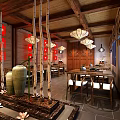 Traditional Chinese Restaurant Interior With Bamboo Decor Red Lanterns Lotus Elements And Wooden Furniture