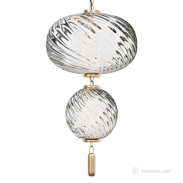 Contemporary Glass Chandelier With Swirl Texture Double Sphere And Gold Metal Accents 3d model 