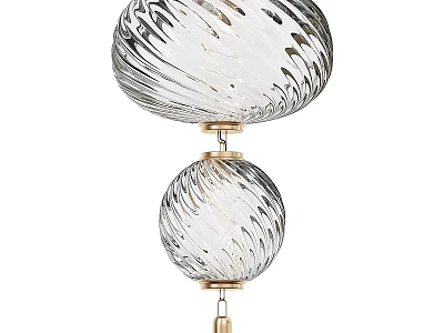 Contemporary Glass Chandelier With Swirl Texture Double Sphere And Gold Metal Accents 3d model