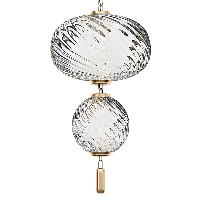Contemporary Glass Chandelier With Swirl Texture Double Sphere And Gold Metal Accents 3d model