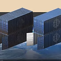 Industrial Shipping Containers Blue Stacked Units With Open Doors And Globe Logo
