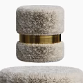 Fluffy Light Beige Ottoman With Golden Decorative Ring And Soft Plush Surface 3d model