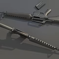 Two Metal Military Rifles With Detachable Magazine On Gray Surface