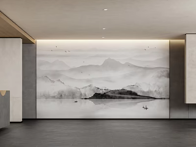 Modern Living Room Interior Design With Minimalist Style And Landscape Painting Wall 3d model