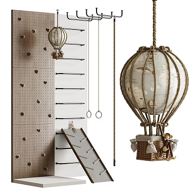 Playground Equipment With Climbing Wall Hot Air Balloon Ladder And Rings 3d model